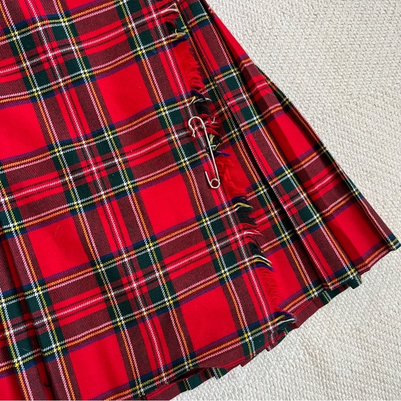 Vintage Plaid Scottish Kilt Style Wool Blend Skirt - Picture 2 of 7
